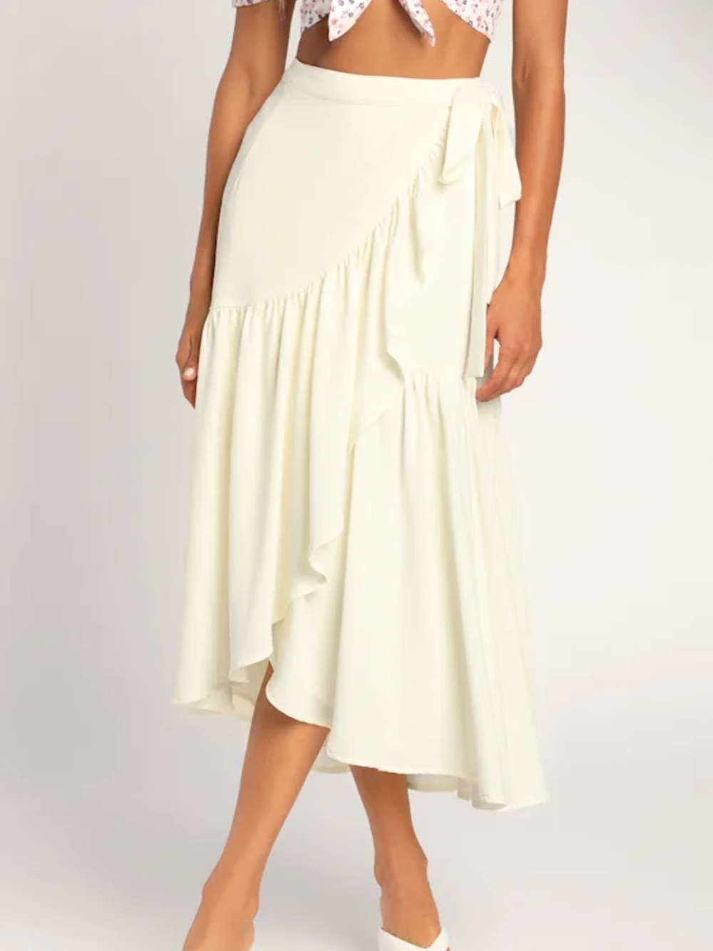 NEW Lulus Sweetly Stunning Ivory High-Low Wrap Maxi Skirt Small